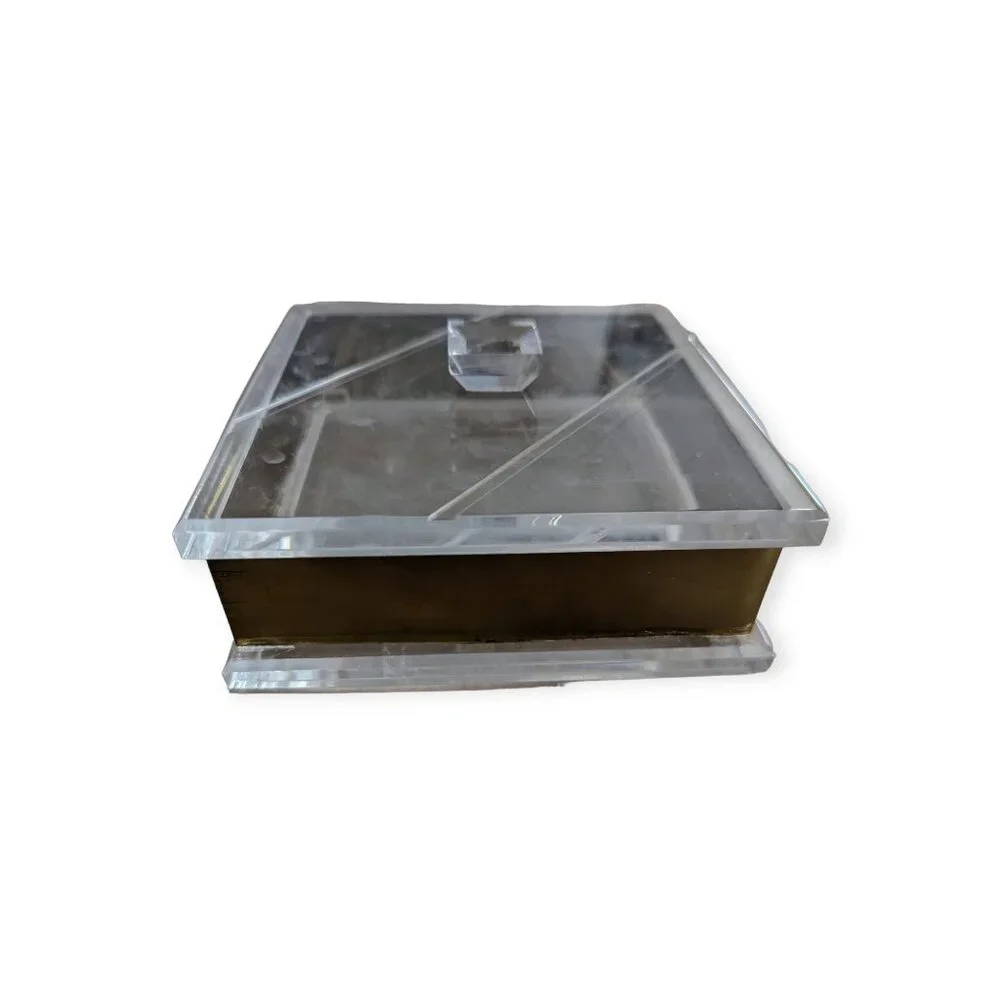 Clear with Faux Gold Accent Acrylic Heavy Square Dresser/Jewelry Box